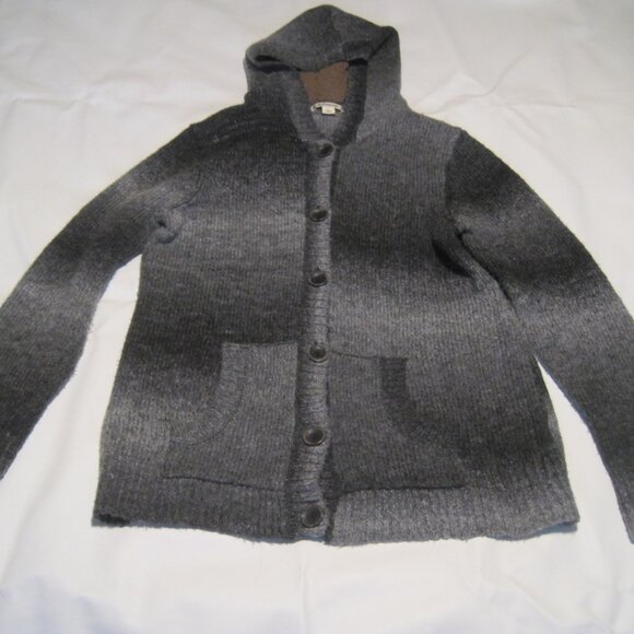 Ruff Hewn Sweaters - RUFF HEWN Women's Grey and Brown Wool Blend Knit Hooded Button Cardigan Size L